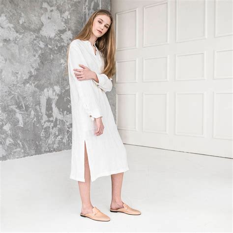 Long linen shirt. Linen dress. Linen shirt dress. Long sleeve kaftan ...