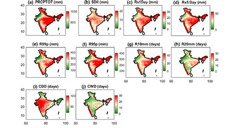 Annual average precipitation indices over India estimated for a period ...