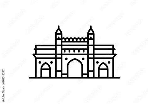 Indian city icon - Gateway of India, Mumbai - Maharashtra - Line art ...