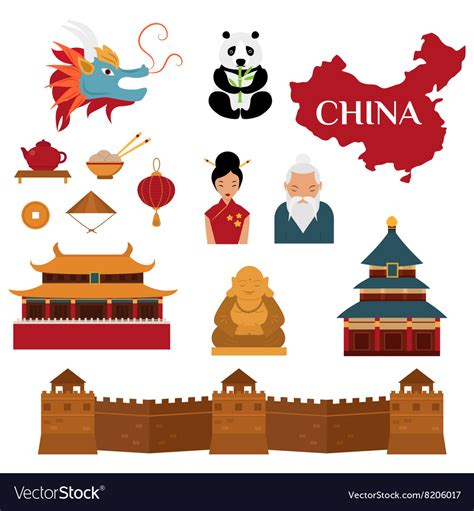 Chinese traditional culture lanterns and objects Vector Image