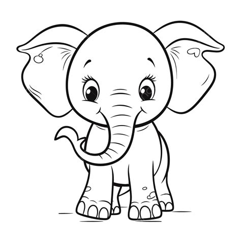 Cute Baby Elephant Coloring Pages On White Background Outline Sketch ...