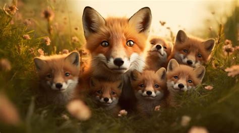 Premium AI Image | a group of foxes