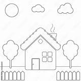 Childrens coloring Page With Country house Yard fence Tree Sky  sketch template