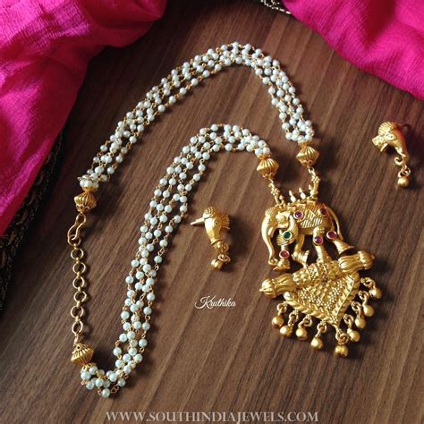 Gold Plated Antique Pearl Necklace Set From Kruthika Jewellery - South India Jewels