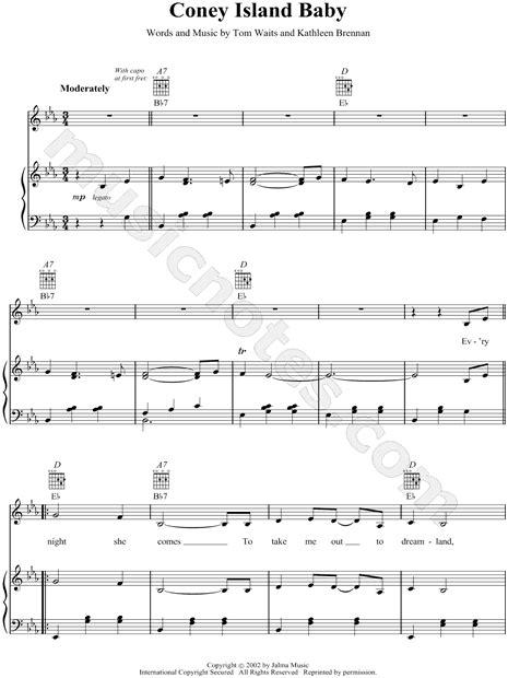 Tom Waits "Coney Island Baby" Sheet Music in Eb Major - Download & Print - SKU: MN0047908