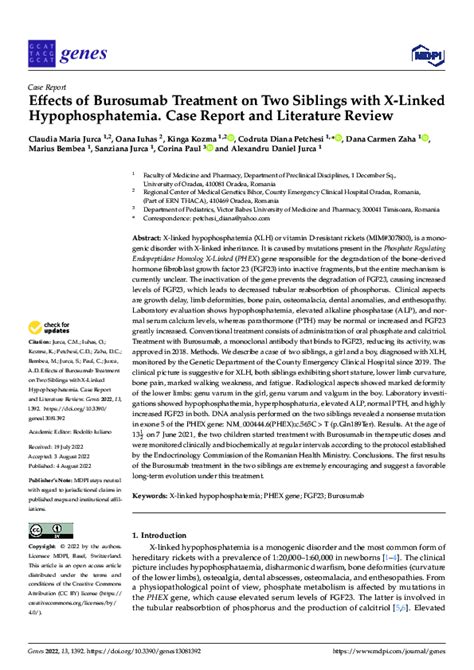 (PDF) Effects of Burosumab Treatment on Two Siblings with X-Linked Hypophosphatemia. Case Report ...