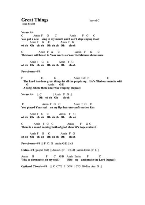 Great Things Chord Chart printable pdf download