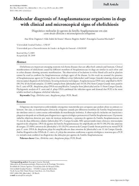 (PDF) Molecular diagnosis of Anaplasmataceae organisms in dogs with ...