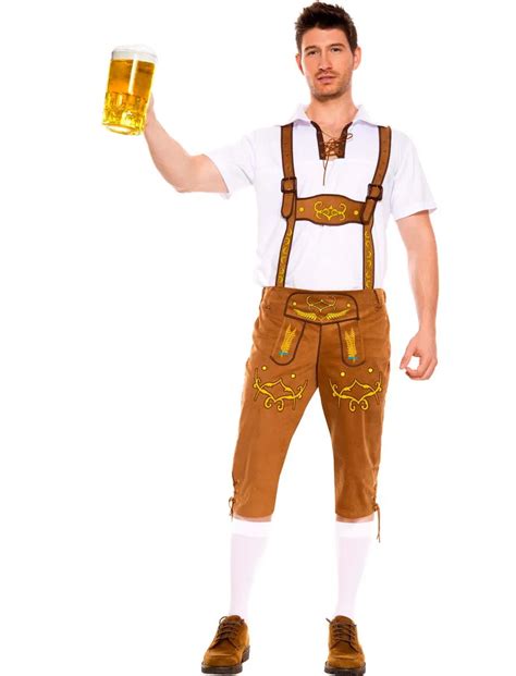 German Oktoberfest Beer Guy Costume Mens Bavarian Lederhosen Costume Orange Green M L XL XXL-in ...