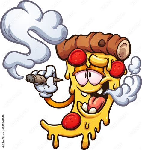 Cartoon pizza smoking a marijuana joint clip art. Vector illustration ...