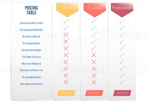 Comparison pricing list. Comparing price or product plan chart compare ...