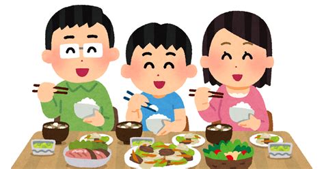 無料イラスト かわいいフリー素材集: 楽しそうに食事をする家族のイラスト