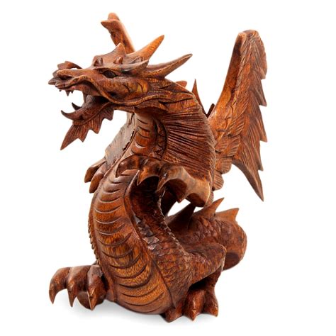 Buy OMA Dragon Statue Fiery Dragon Wood Carved Figurine Dragon Decor ...