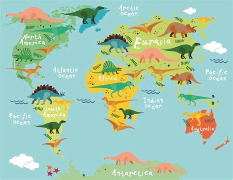 Dinosaur World Map Wall Mural - Murals Your Way