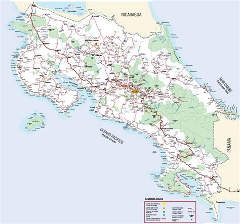 Large road map of Costa Rica with cities, national parks and airports ...