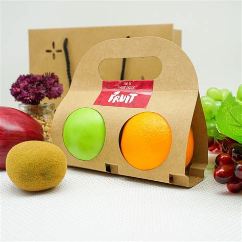 Kraft Paper Fruit Packing Boxes With Handle Portable Disposable Fruit Container Single Double ...