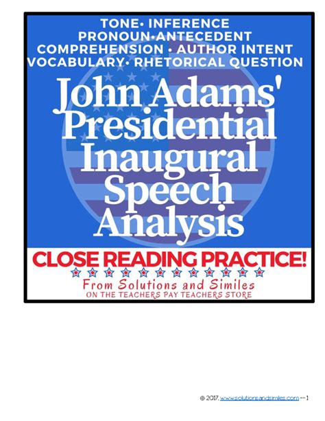 Close Reading Speech Analysis John Adams Inaugural Address-1 - © 2017 ...