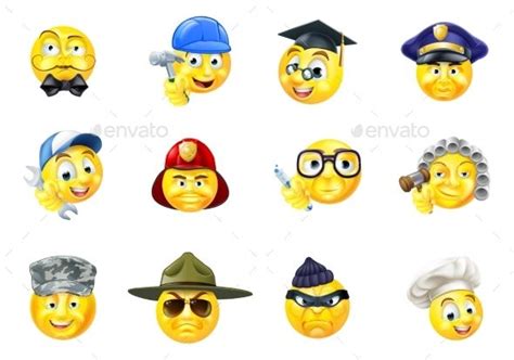 Jobs Occupations Work Emoji Emoticon Set | Emoticon, Emoji, Cartoon faces