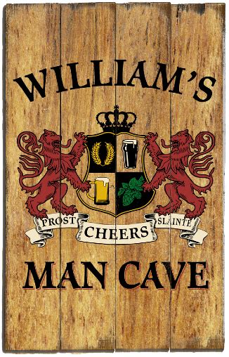 Personalized Man Cave Planked Wood Sign - Lions Crest