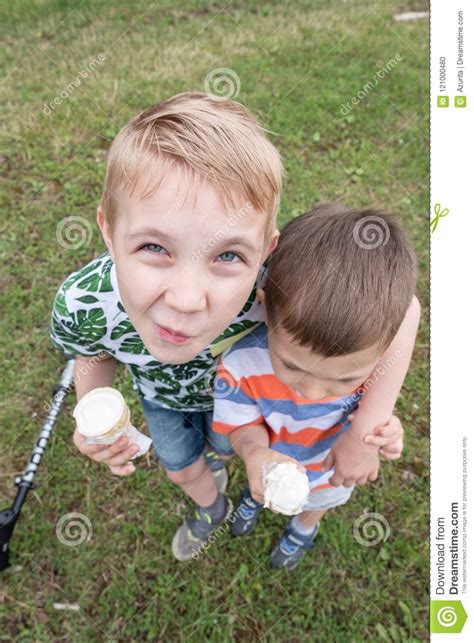 Funny Children Kids Little Boys Eating Ice Cream Stock Photo - Image of tasty, cold: 121000480