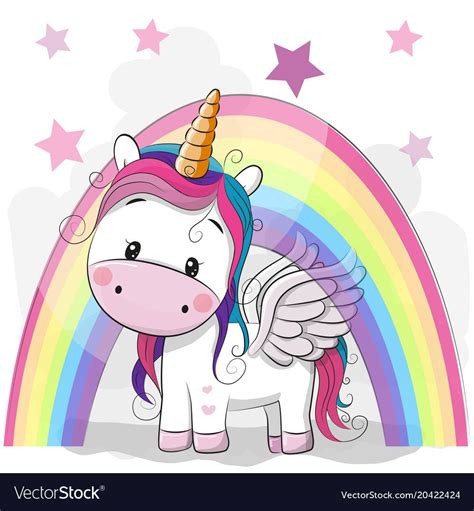 Cute Cartoon Unicorn and rainbow on a stars background. Download a Free Preview or High Quality ...