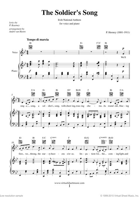 The Soldier's Song (Irish Anthem) sheet music for piano, voice or other instruments