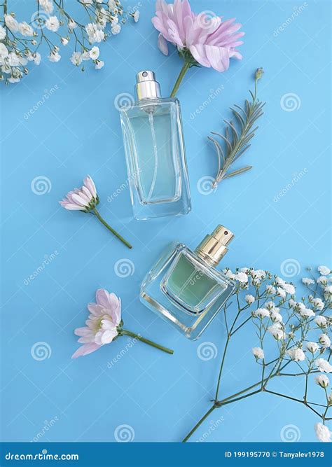 Bottle Perfume Fashion Beauty Essence Scented Feminine Flower Elegant Colored Background Stock ...