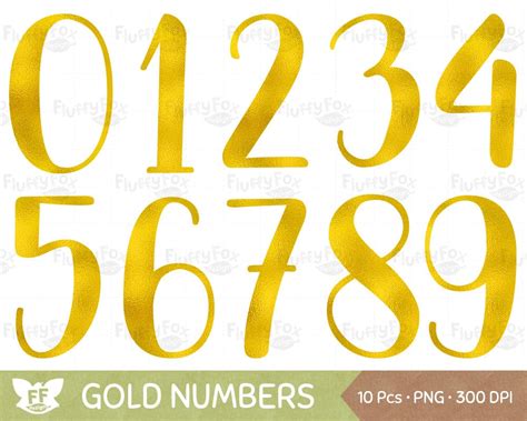 Gold Foil Number Clipart Golden Numbers Clip Art Kids | Etsy