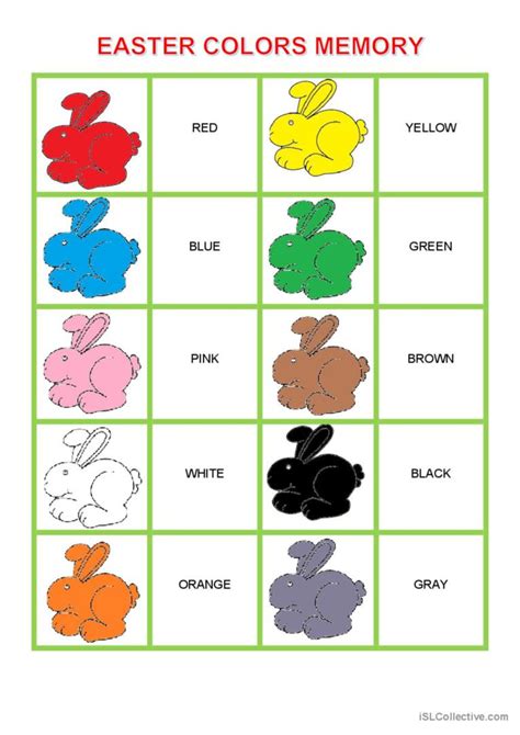 Easter Colors - Memory game: English ESL worksheets pdf & doc