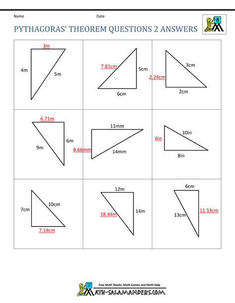 Pythagorean Theorem Worksheets Grade 8