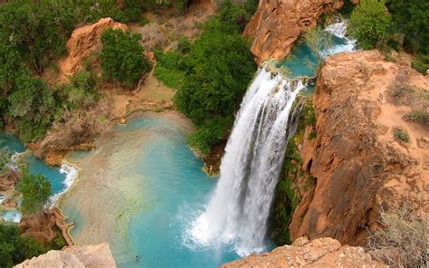 Grand Canyon Havasu Falls Arizona Usa Blue Waters Red Rock Desktop ...