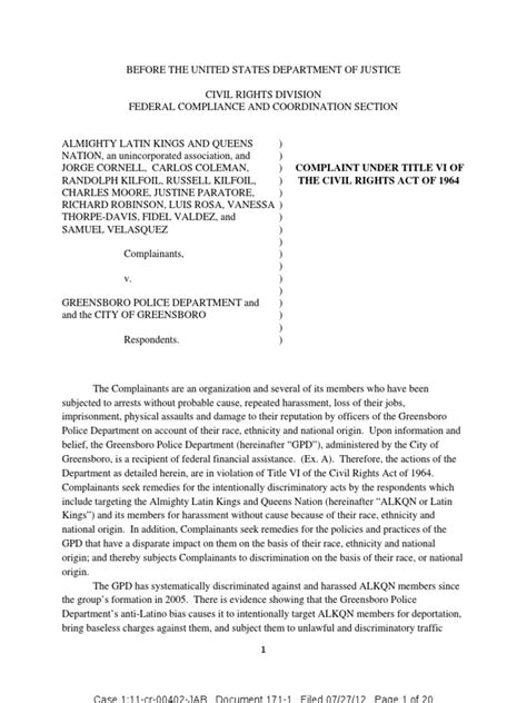 Civil Rights Complaint | PDF | Civil Rights Act Of 1964 | Discrimination