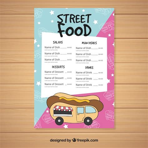 Lovely food truck menu with hot dog - Stock Image - Everypixel