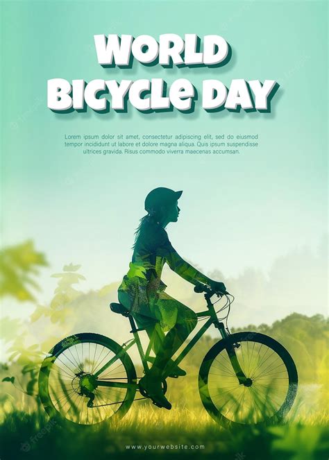 Premium PSD | A poster for world bicycle day with trees and a bicycle ...