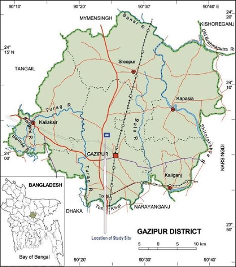 Map of Gazipur District, central Bangladesh, showing the location of... | Download Scientific ...