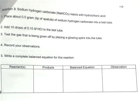 Solved 115 Reaction 3: Sodium hydrogen carbonate (NaHCO3) | Chegg.com