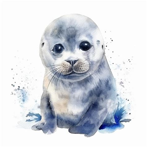 Premium AI Image | A close up of a seal animal with a watercolor look generative ai