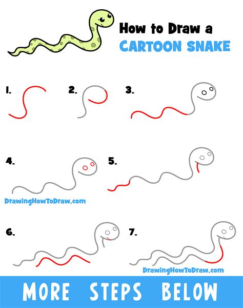 How to Draw a Cartoon Snake Easy Step-by-Step Drawing Tutorial for Kids – How to Draw Step by ...