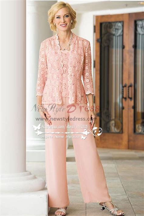 3PC Pink lace Trousers set Mother of the bride pant suits dresses for ...