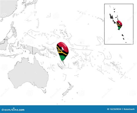 Location Map of Vanuatu on Map Oceania and Australia. 3d Vanuatu Flag Map Marker Location Pin ...