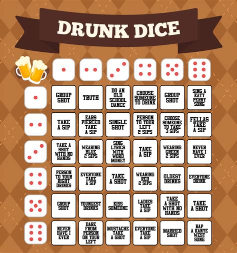 8 best adult board games printable printableecom - drunk dice party ...