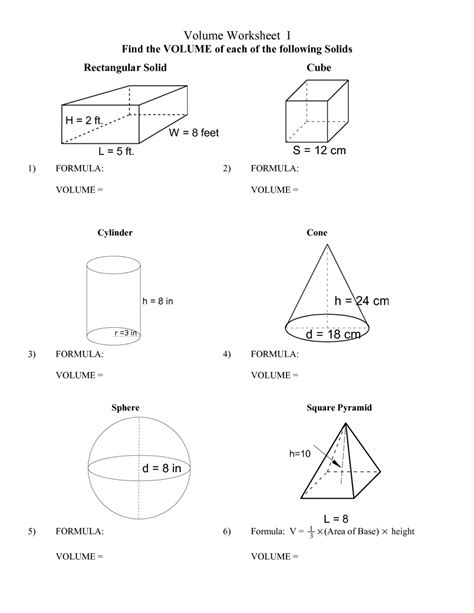 Volume Of Cylinder Missing Length Worksheet