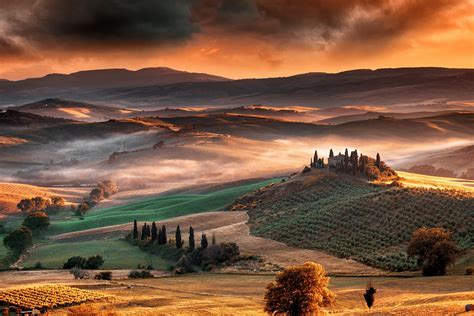 Wallpaper : 2048x1366 px, Italy, landscape, mist, mountain, nature, sunrise, Tuscany, valley ...