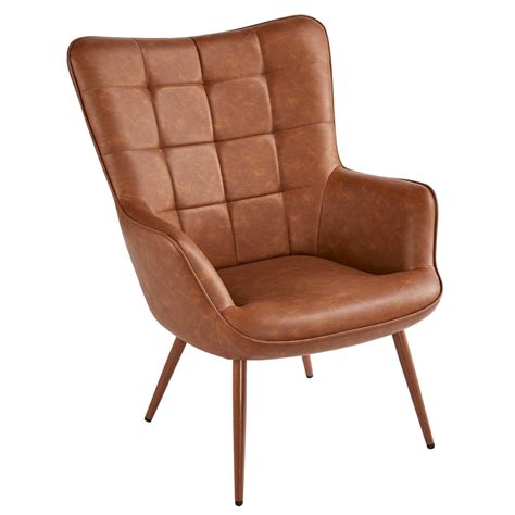 Easyfashion Contemporary Faux Leather Wingback Chair Wingback Armchair ...