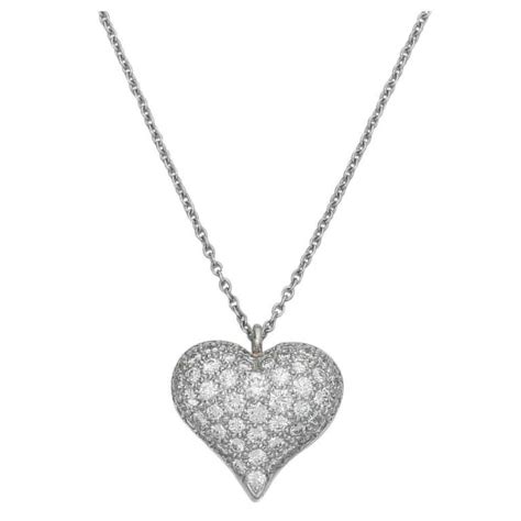 Tiffany and Co. Pavé Diamond Platinum Heart Pendant Necklace at 1stdibs