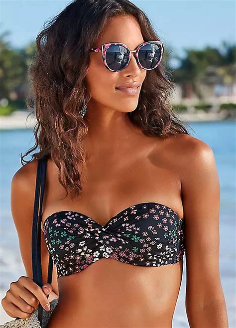 Black Floral ’Pitch’ Underwired Bandeau Bikini Top By Bench ...