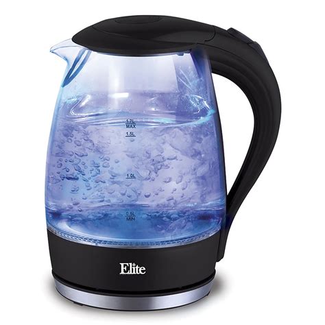 Elite Platinum EKT-300 1.7-Liter Glass Cordless Electric Kettle, Black ...