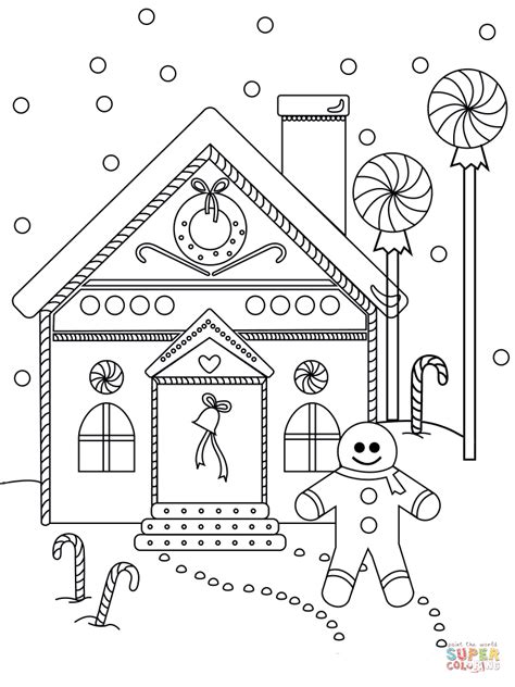 Gingerbread Man near the House coloring page | Free Printable Coloring Pages