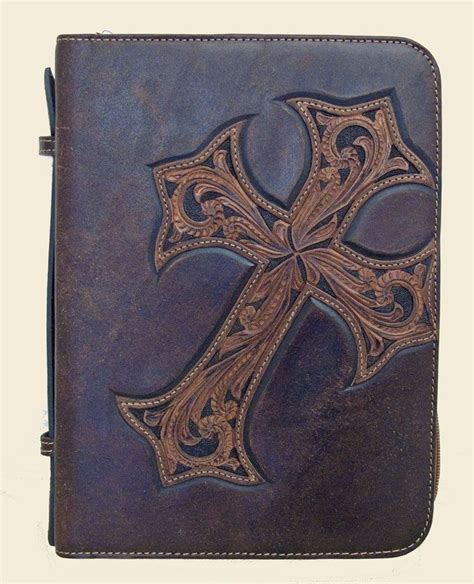 Western Leather Bible Cover with Tooled Diagonal Cross Full Size | Тисненая кожа, Тиснение, Кожа