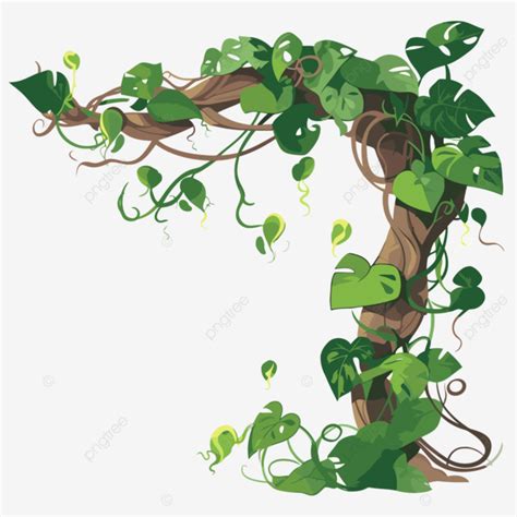 Jungle Vine Vector, Sticker Clipart Cartoon Tree With Ivy Growing On It ...